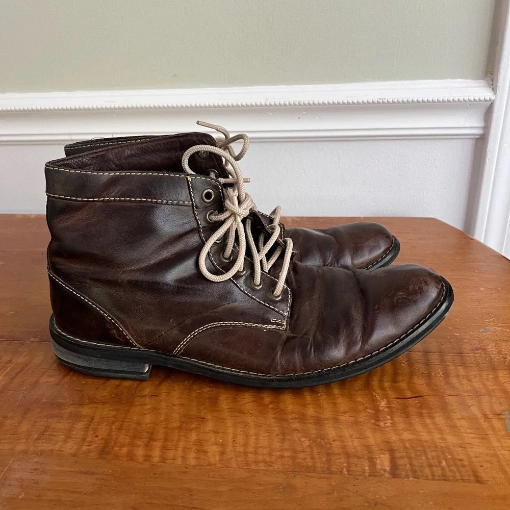 Cole Haan Vtg Distressed Boots Mens 10.5 Leather Lace Up Brown‎ Rugged Preloved